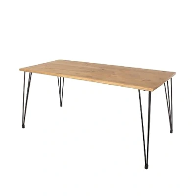Image of Home Source Dining, Solid Pine Industrial Style Kitchen Table, Metal Hairpin Legs, 150cm