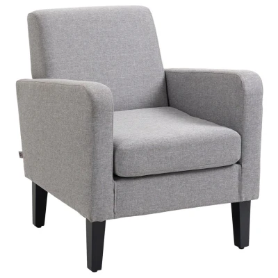 Image of HOMCOM Modern Armchair with Rubber Wood Legs, Upholstered Accent Chair, Single Sofa for Living Room, Bedroom, Light Grey