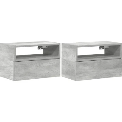 Image of vidaXL wall mounted bedside cabinets concrete grey engineered wood nightstands with drawer &amp; shelf storage 45x26x28.5 cm modern floating for bedroom