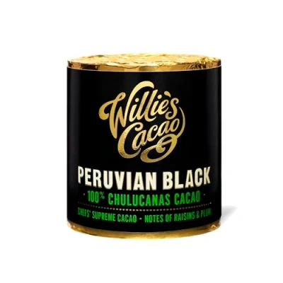 Image of Willie&#039;s Cacao 100% Peruvian Black Chulucanans 180g Raisin &amp; Plum notes For cooking, baking, drinks Vegan No Added Sugar