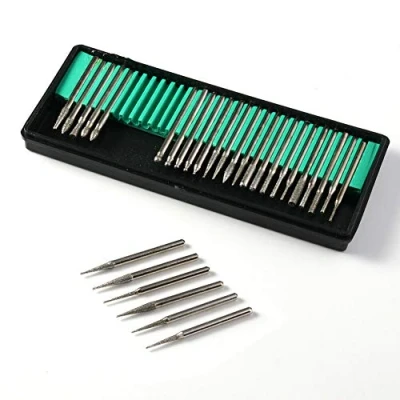 Image of Diamond Burr 30PCS 2.35mm Shank Rotary Set Drill Bit Kit for Glass Gemstone Metal Grinding Tool Accessories