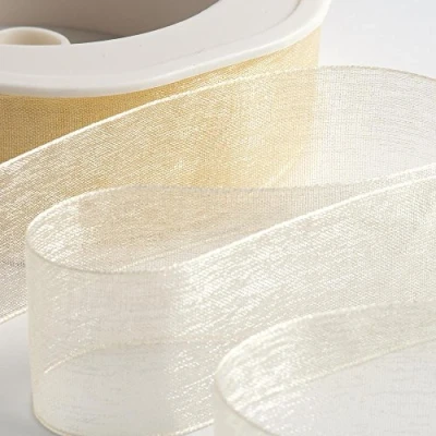 Image of Italian Options Organza Chiffon Ribbon, 7mm x 50 Metre Roll, Cream