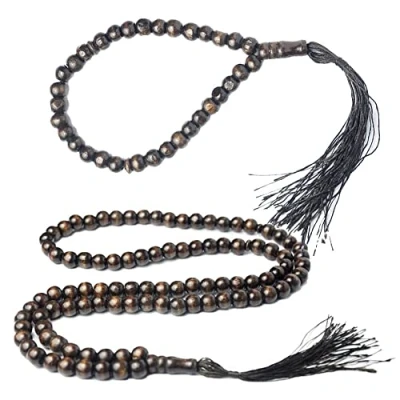 Image of Wood Tasbih Prayer Beads 33/99 Muslim Rosary Islamic Handheld Bracelet with Tassel
