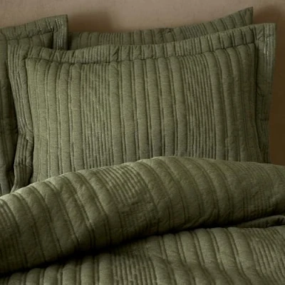 Image of Pineapple Elephant Tamba Jersey Stripe Quilted Oxford Pillowcase Pair Olive Green