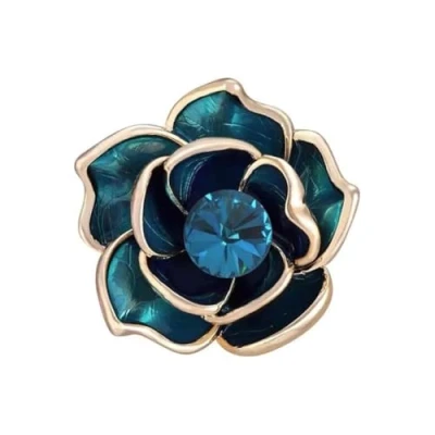 Image of Women&#039;s Camellia Flower Crystal Enamel Brooch Pins Vintage Rhinestone Blue Lapel Pin Jewelry Gifts for Female Friends Clothing Accessories