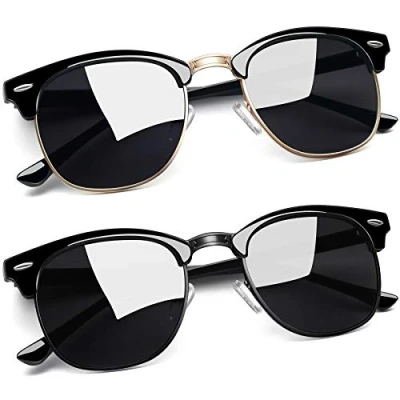 Image of Joopin Semi Rimless Polarized Sunglasses Man, UV400 Protection Classic Horn Rimmed Sun Glasses for Men Women (Brilliant Black+All Black)