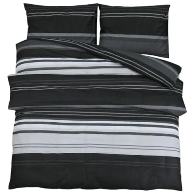 Image of vidaXL Cotton Duvet Cover Set Black/White, 240x220 cm OEKO TEX Certified, Soft &amp; Durable Bedroom Bedding, Machine Washable