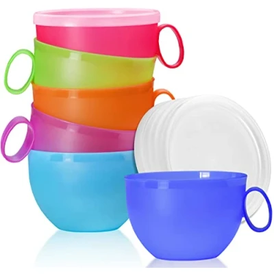 Image of idea station NEO Plastic Cups 6 Pieces, 500 ml, Colorful, with lid, Cover, Reusable, shatterproof, Handles, Coffee, Tea, Mug, tumblers, Beaker, for Party, Camping, Picnic, Kids, Childrens