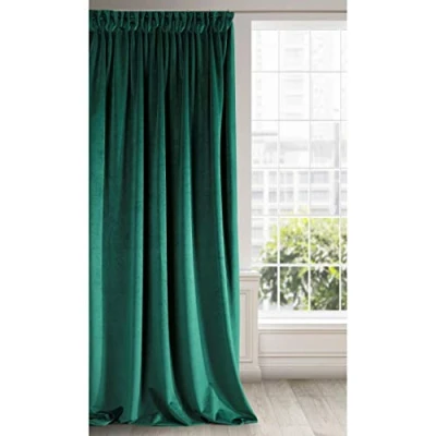 Image of Eurofirany Soft Plain Opaque Velvet Curtain with Rufflette Tape For Rail 1 Unit, Thick Fluffy Panel Drape Classic Glamour Elegant Living Room Bedroom, W55&#039;&#039; x L106&#039;&#039;, 140x270 cm, Dark Green