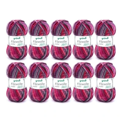 Image of Gründl 2614/42 coloured felt wool value pack: 10 balls 50 g each, wool, lila bordeaux anthrazit multicolor, 31 x 32 6 cm