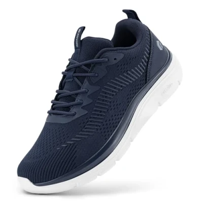 Image of FitVille Mens Wide Fit Running Walking Shoes, Lightweight Non Slip Trainers, Casual Outdoor Sneakers for Trekking Camping Climbing, Midnicht Blue, 12 UK X