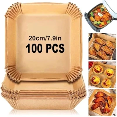 Image of Air Fryer Liners, 100PCS Disposable Paper 7.9in Square Non Stick Baking Parchment Paper, Multipurpose Oil Proof Water Liners Accessories