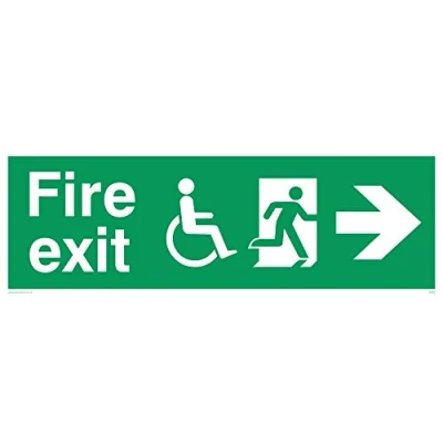 Image of Viking Signs SD953 L31 V Disability &quot;Fire Exit&quot; Sign, Right Arrow, Vinyl, 100 mm H x 300 W