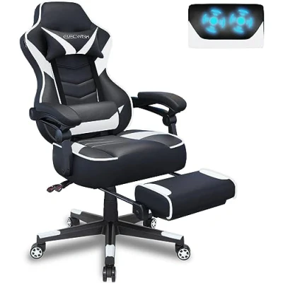 Image of Fullwatt Computer Gaming Chair with Footrest and Adjustable Arms Reclining Swivel Chair, Desk High Back PU Leather for Home Office, white