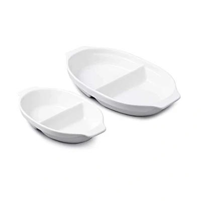 Image of WM Bartleet &amp; Sons 1750 TSET109 Traditional Porcelain Set of 2 Divided Vegetable and Sides Serving Dishes (22cm 32cm) White