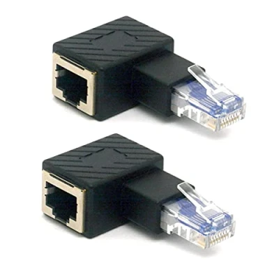 Image of HTGuoji Angled RJ45 Ethernet Adapter, 90 Degree 8P8C Male to Female Cat5e Cat6 Network Patch Connector 2PCS (Right)