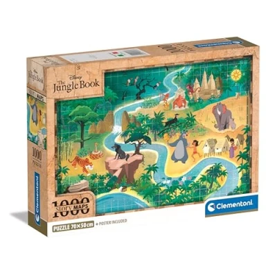 Image of Clementoni Jigsaw Puzzle Story Maps The Jungle Book 1000 Pieces Poster Included, For Adults 14 99 Years, Gift Men/Women, Map, Made In Italy, 39813