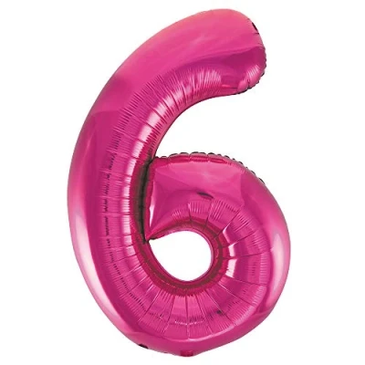 Image of Pink Number 6 Shaped Large Foil Balloon (86cm) 1 Piece Perfect for Birthday Parties and Special Events
