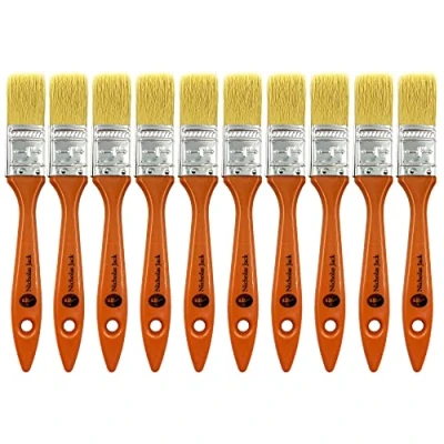 Image of 10 Pack Paint Brushes Ideal for Walls &amp; Ceilings, Brush Set with Synthetic Bristle Brush, Heavy Duty Gloss Fiberglass and Laminating (1 Inch)
