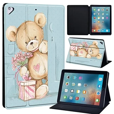 Image of Leather slim lightweight Stand Cover Case for Apple New iPad 9.7 2018 2017(6th Gen, 5th Gen)/iPad Air 2/iPad Air/iPad Pro Tablet with Auto Wake/Sleep (cute bear)