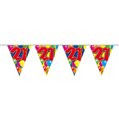 Image of Folat 4543 21st Birthday Bunting with Balloons Colourful 10 m, Multicoloured, 21