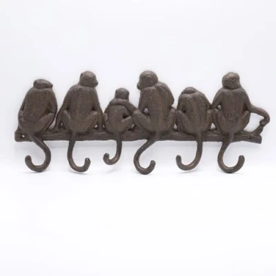 Image of Fyne Finds Cast Iron Rustic Hook Monkey Family Tail Coat Rack Wall Mounted Hooks Key Towel Hanger Safari