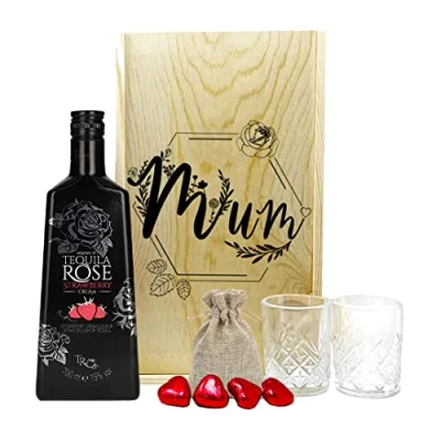 Image of Tequila Rose Strawberry Cream Liqueur Gift Set with Shot Glasses for Mum 70cl Birthday gifts her, Womens Sets, Alcohol Set, Gifts, Hampers Women, Hamper