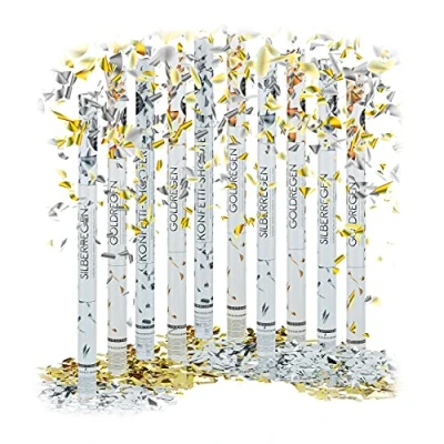 Image of 10 x Party Poppers, 80 cm Confetti Popper Set, for Weddings and Birthdays, 6 8 m Shooting Distance, Metallic Silver Gold
