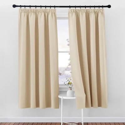 Image of PONY DANCE Beige Curtain for Bedroom Thermal Insulated Tape Top Panels Room Darkening Solid Noise Reducing Drapes Nursery, 2 Pieces, W46 X L72, Biscotti