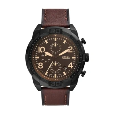 Image of Fossil Watch for Men Bronson, Chronograph Movement, 50 mm Black Stainless Steel Case with a Leather Strap, FS5875