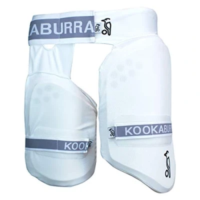 Image of KOOKABURRA Unisex 500 Thigh Guard Protection, White, Over Sized Adult Right Hand UK