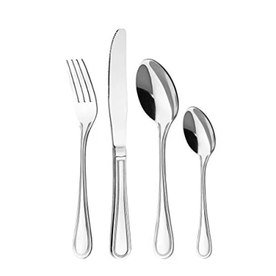 Image of Cutlery Set for 6 People, 24 Pieces Otto Koning Frankfurt Stainless Steel Flatware Set, Mirror Polished. Silverware with Spoon Knife and Fork. Classic &amp; Simple Design