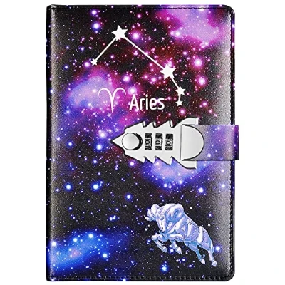 Image of NectaRoy Notebook with Combination Lock Constellation Personal Journal Padlock Secret in PU Leather for Office Girls&#039; Diary, Size 215x150mm