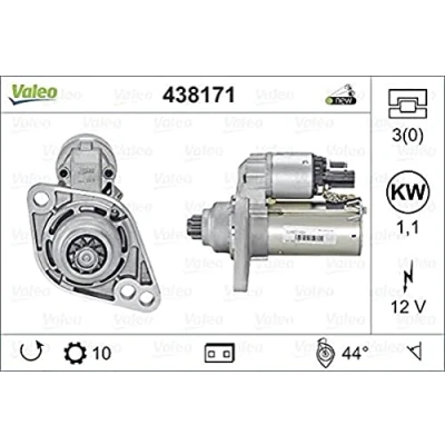Image of 02Z911023E, 02Z911023EX, 02Z911023G, 02Z911023GX, 02Z911024P Starter motor VALEO NEW ORIGINAL PART 438171 12V 1,1kW 10 NO R 135 76mm