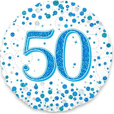 Image of OaktreeUK 226690 Oaktree 18&quot; 50th Sparkling Fizz Birthday Blue Holographic