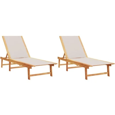 Image of vidaXL Sun Loungers 2 pcs Grey Solid Wood Acacia and Textilene