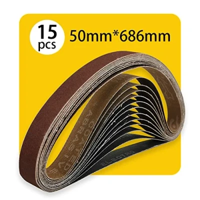 Image of 50mm x 686mm 50mmx686mm Sanding Belt Assorted Pack,15 Pcs(3 Each of 80 120 150 240 400 Grits) Aluminum Oxide for Sander