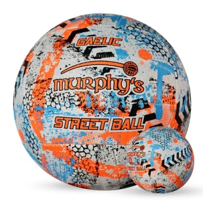Image of Murphy&#039;s Gaelic Street Trainer Footballs, Durable Vulcanised Rubber, Long Lasting Grip for Hard Surfaces, Size 4, White/Fluo Orange/Cyan