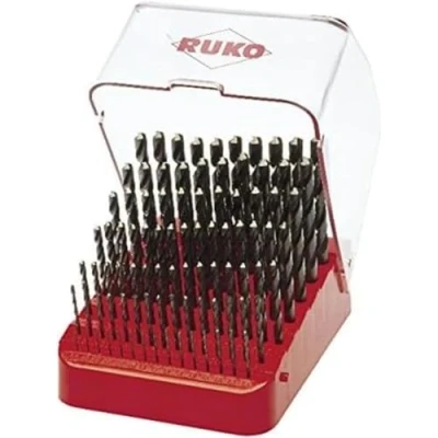 Image of RUKO HSS G Twist Drill Bit Set in Bench Stand, DIN 338, Type N, Bright Finish, 91 Pieces, R214223