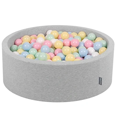 Image of KiddyMoon 90X30cm/300 Balls ∅ 7Cm / 2.75In Baby Foam Ball Pit Made In EU, Light Grey:Pastel Blue/Pastel Yellow/White/Mint/Light Pink