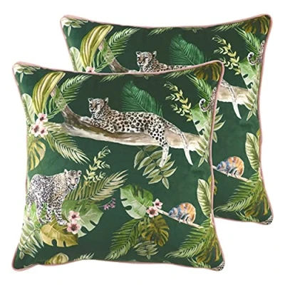 Image of Evans Lichfield Jungle Leopard Cushions (Twin Pack) Green Size 43 cm x