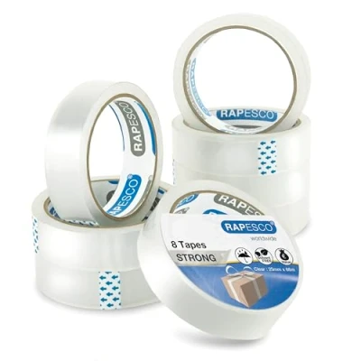 Image of Rapesco 1808 Transparent Adhesive Tape Rolls, 26 mm x 66 m, Clear Refills, Pack of 8