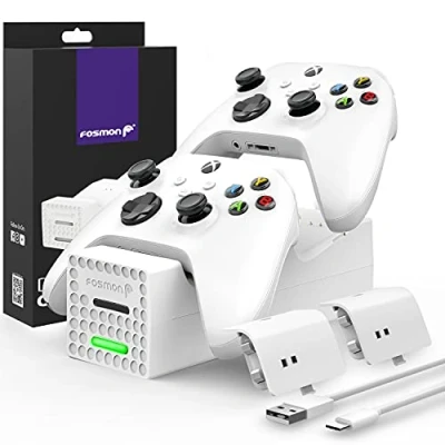 Image of Fosmon Dual 2 Controller Charger Compatible with Xbox Series X/S Controllers (Not for One / 360), (Two Slot) High Speed Docking Charging Station Rechargeable Battery White
