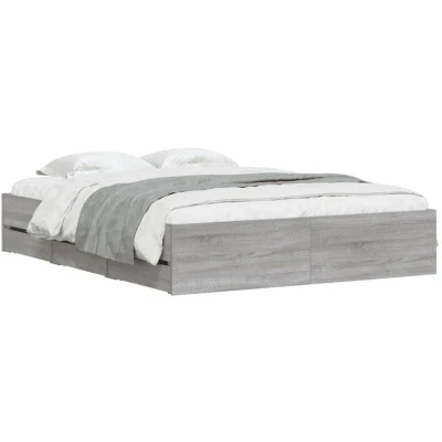 Image of vidaXL Bed Frame with Drawers without Mattress Grey Sonoma 140x200 cm