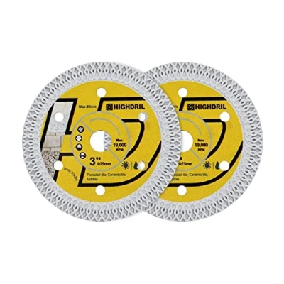 Image of HIGHDRIL 2PCS Diamond Tile Disc 75 mm X 10 Arbor Mesh Saw Blade for Hard Ceramic Porcelain Tiles Granite