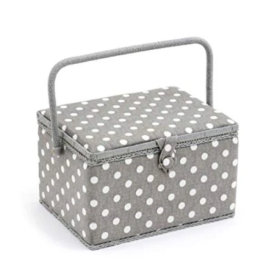 Image of HobbyGift MRL 8 Sewing Box: Large, Cotton Blend, Grey Linen Dot, 23.5 x 31 20cm
