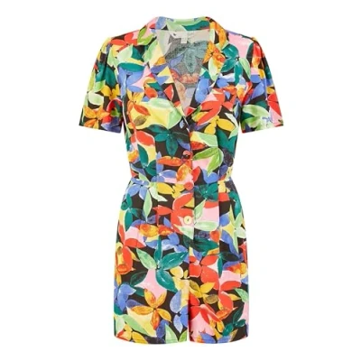 Image of Yumi Womens Multicolour Tropical Leaf Print Playsuit Size 10 UK