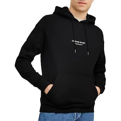 Image of JACK &amp; JONES Mens Jorvester Hoodie Black XXL