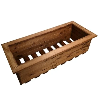 Image of Wooden Garden Planter Flower Plant Pot Basket Trough Outdoor Rectangular Extra Large Herb Boxes 108cm x 41cm Rustic Brown Vegetable Planters