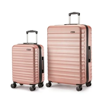 Image of Amazon Basics Hardside Suitcase Set 2 Piece Expandable Luggage (55, 78 cm), ABS Anti Scratch Shell, 4 Wheel Spinner, Rose Gold